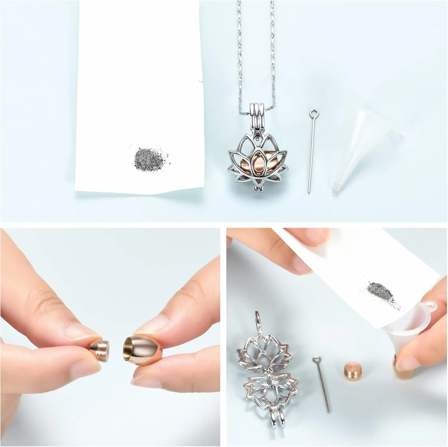 Imrsanl Cremation Jewelry for Ashes - Lotus Flower Ashes Pendant Necklace with Mini Keepsake Urn Memorial Ash Jewelry
