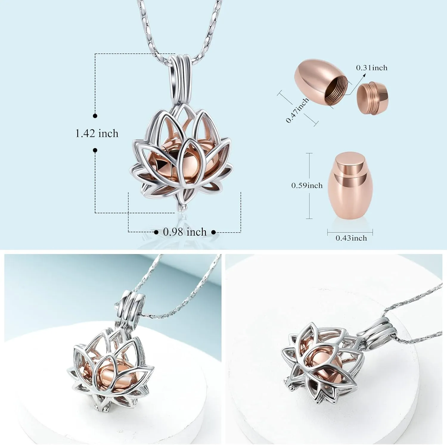 Imrsanl Cremation Jewelry for Ashes - Lotus Flower Ashes Pendant Necklace with Mini Keepsake Urn Memorial Ash Jewelry