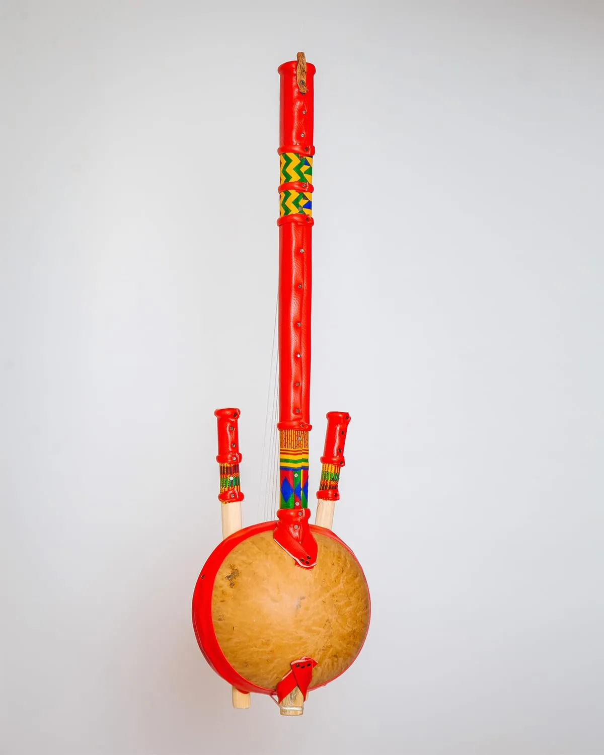 In Ghana Authentic Calabash Gourd Red Kologo Wooden Traditional Miniature Guitar Toy Musical Instrument Decor Piece (M)