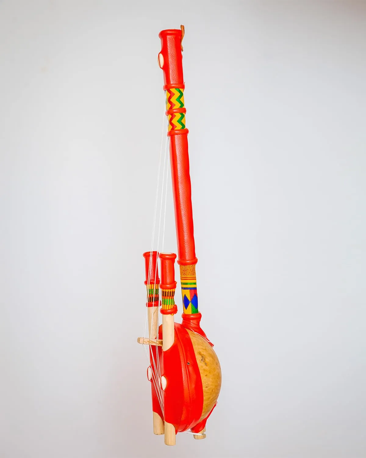 In Ghana Authentic Calabash Gourd Red Kologo Wooden Traditional Miniature Guitar Toy Musical Instrument Decor Piece (M)