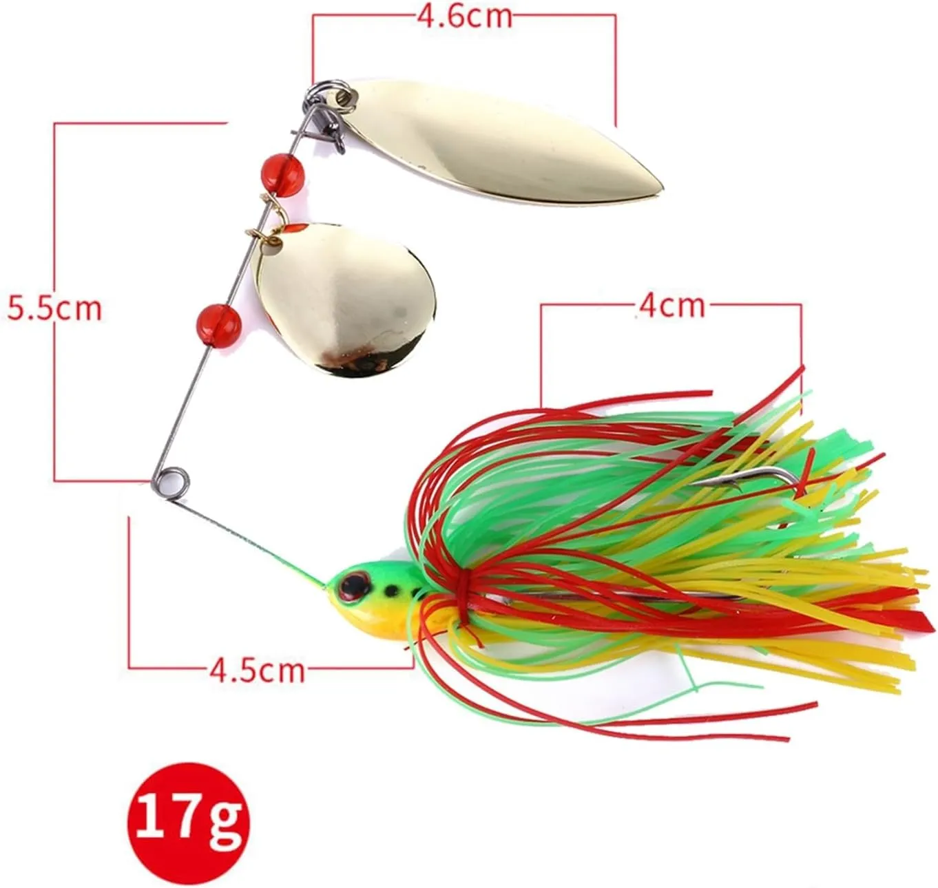 INEOUT 17G Buzzbait Metal Spoon Fishing Lure Spinner Bait Wobblers Artificial Lure Jig Head 3D Eye High Speed Willow Blades Fish Tackle