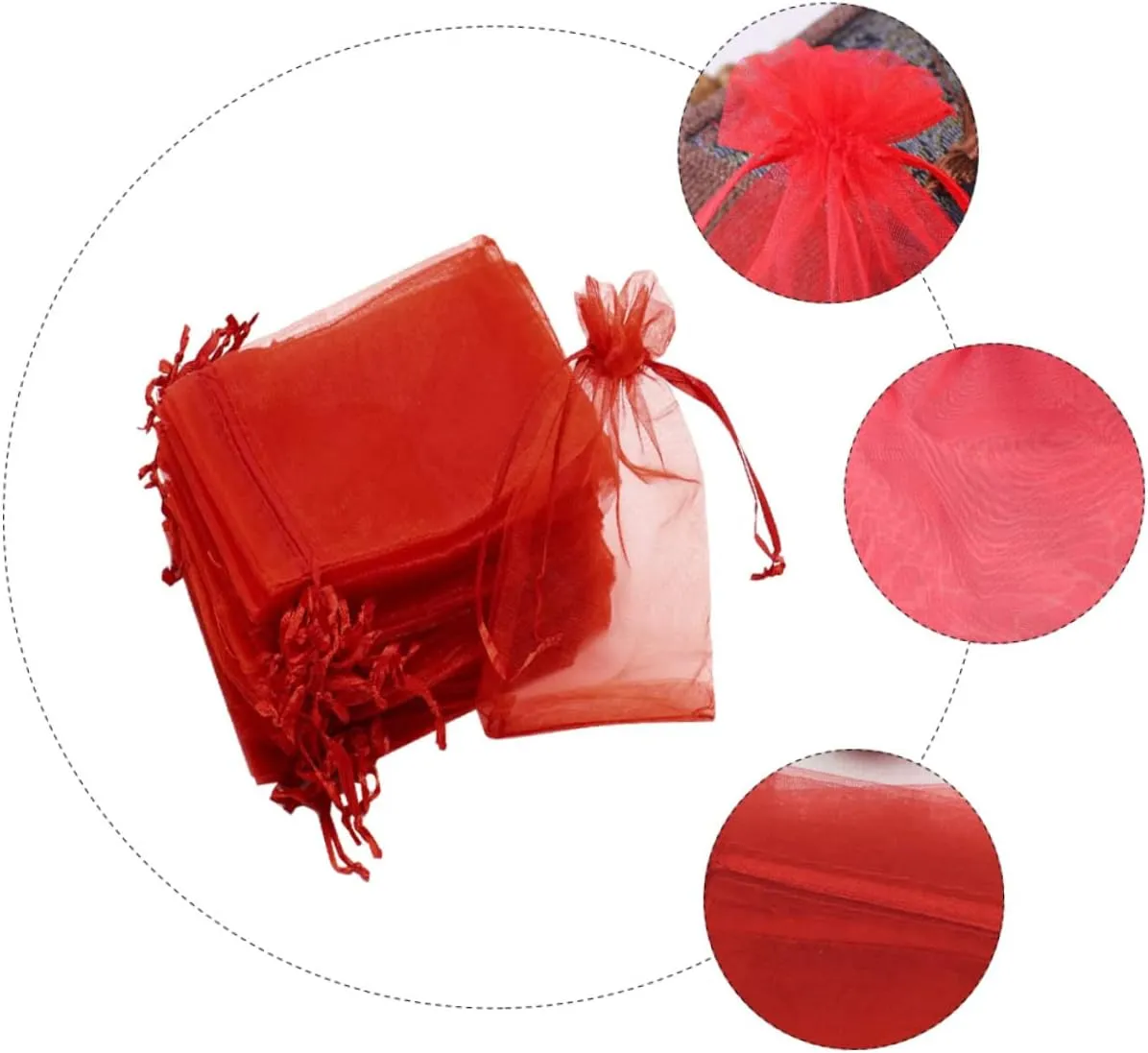Ipetboom 7x9cm Gauze Drawstring Bag Favor Bag Jewelry Storage Pouch Portable Washable Soft Red for Wedding Present