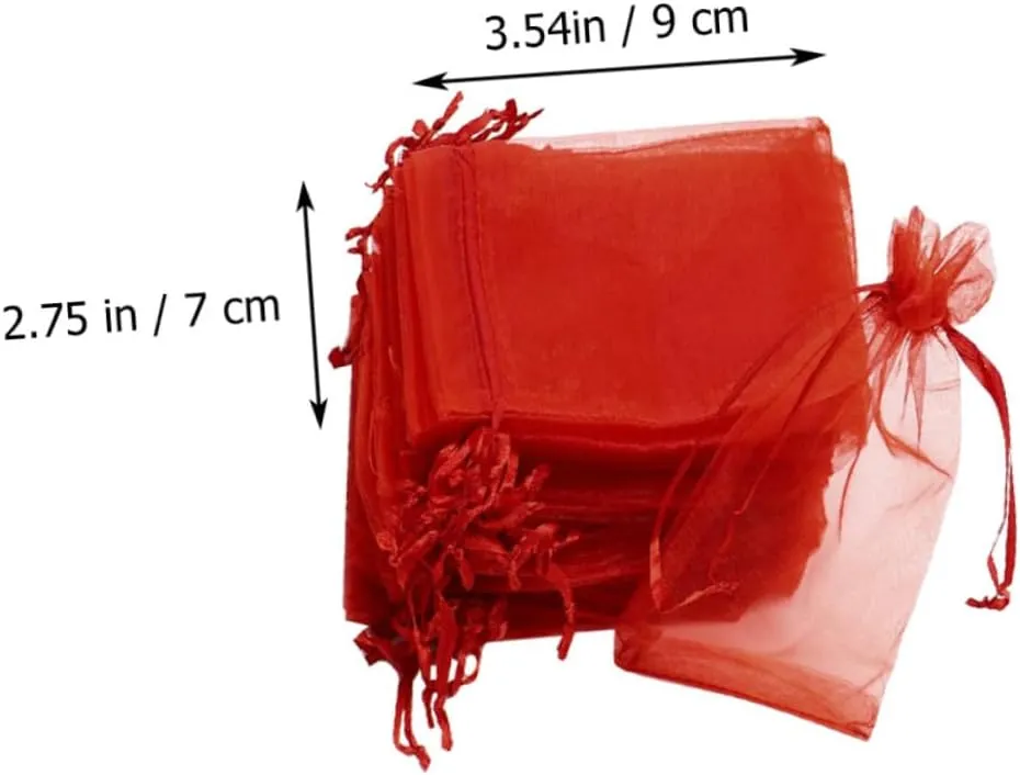 Ipetboom 7x9cm Gauze Drawstring Bag Favor Bag Jewelry Storage Pouch Portable Washable Soft Red for Wedding Present