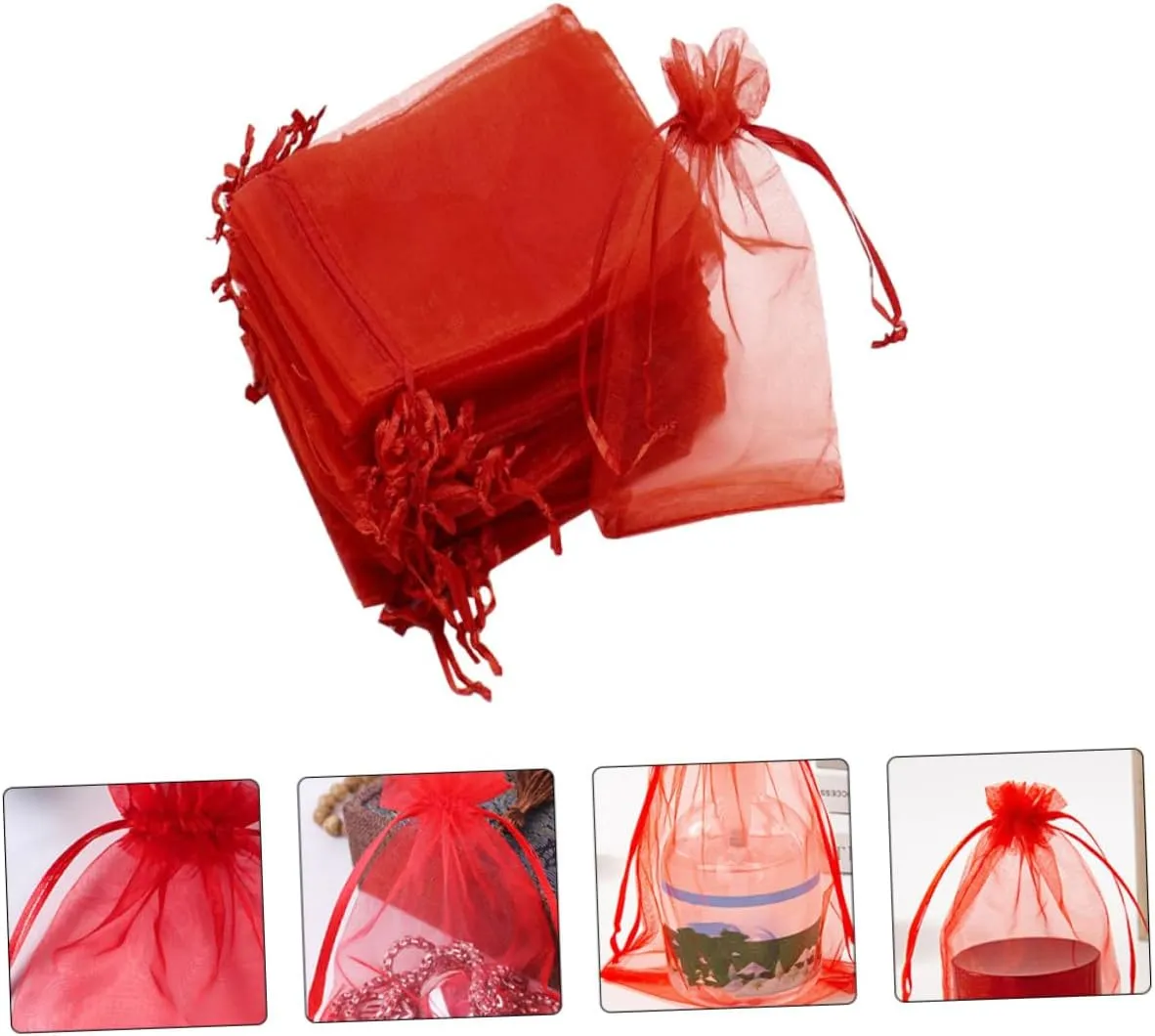 Ipetboom 7x9cm Gauze Drawstring Bag Favor Bag Jewelry Storage Pouch Portable Washable Soft Red for Wedding Present
