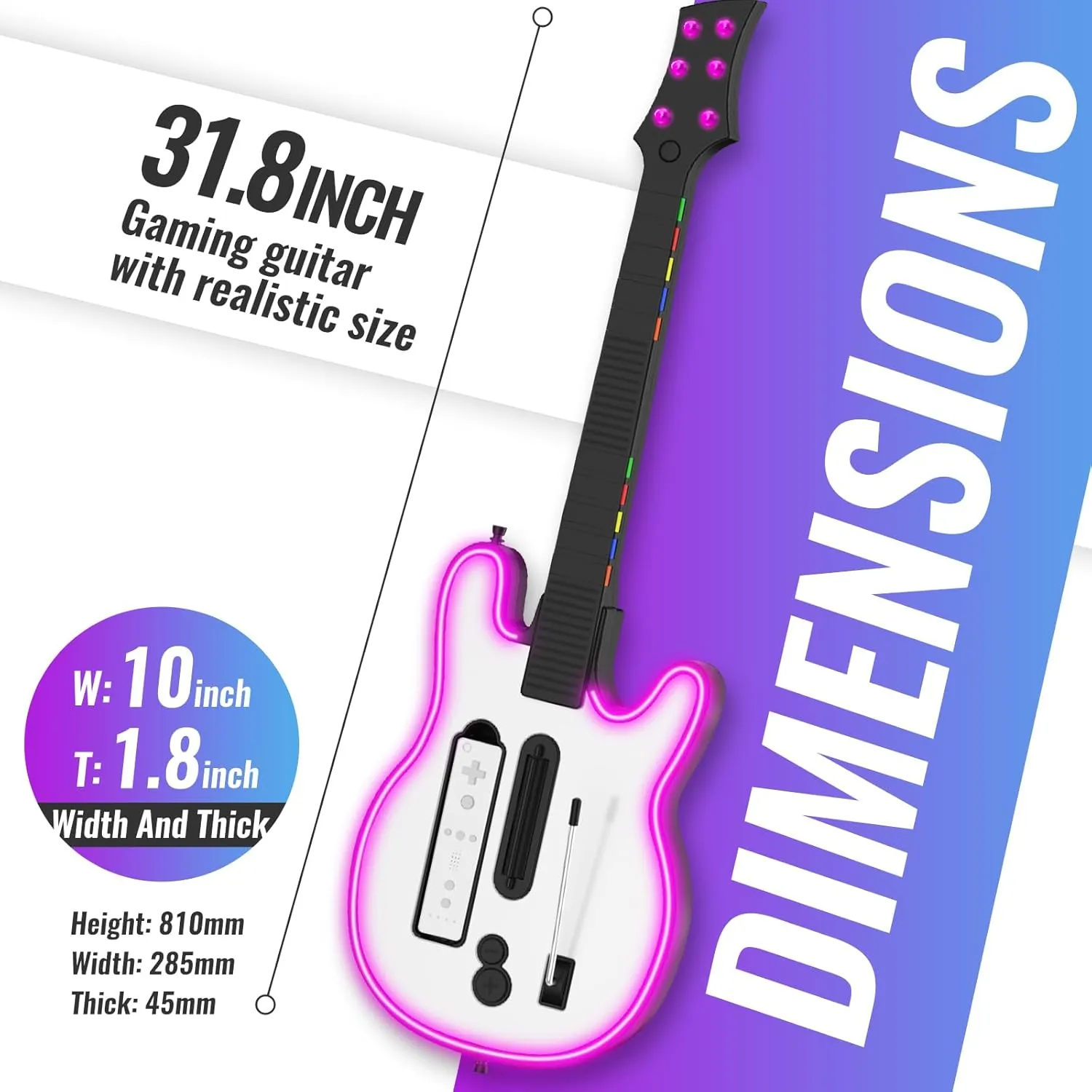 JDDWIN Wireless Guitar for Wii Guitar Hero and Rock Band 2/3 Games With Strap, Compatible With All Nintendo Wii Games