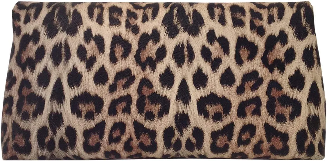 JNB Synthetic Leather Leopard Print Fold Over Clutch