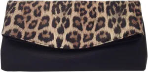 JNB Synthetic Leather Leopard Print Fold Over Clutch