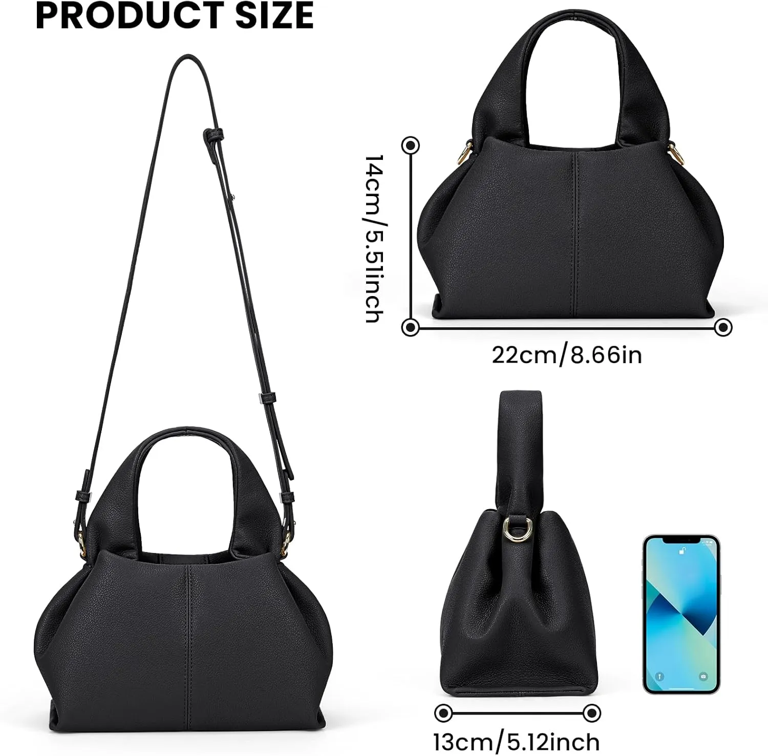 JQWYGB Cloud Pouch Dumpling Clutch Purse Women Tote Shoulder Retro Crossbody Bag with Removable Strap