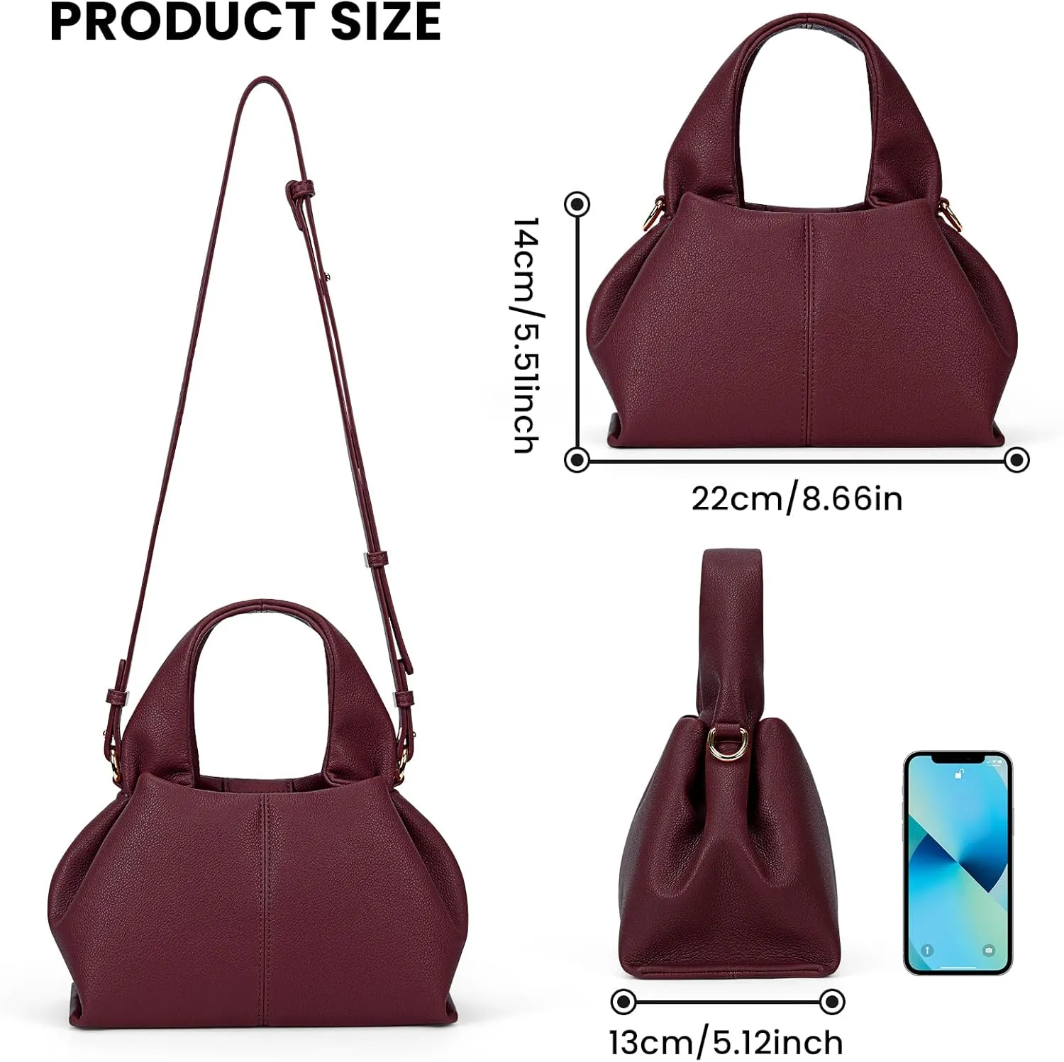 JQWYGB Cloud Pouch Dumpling Clutch Purse Women Tote Shoulder Retro Crossbody Bag with Removable Strap