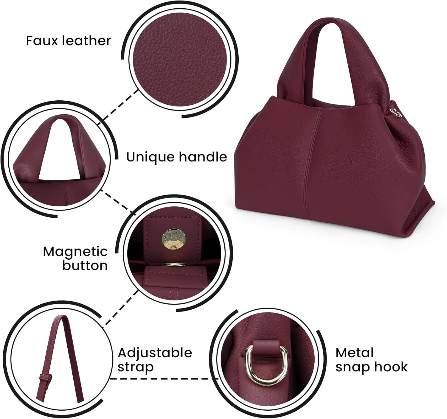 JQWYGB Cloud Pouch Dumpling Clutch Purse Women Tote Shoulder Retro Crossbody Bag with Removable Strap