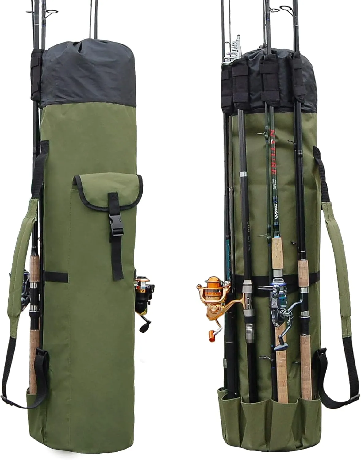 JSHANMEI Fishing Pole Bag with Rod Holder Canvas Carrier Bag Fishing Rod Reel Organizer Bag Foldable Fishing Tackle Storage Bag Travel Case Fishing Gifts for Men