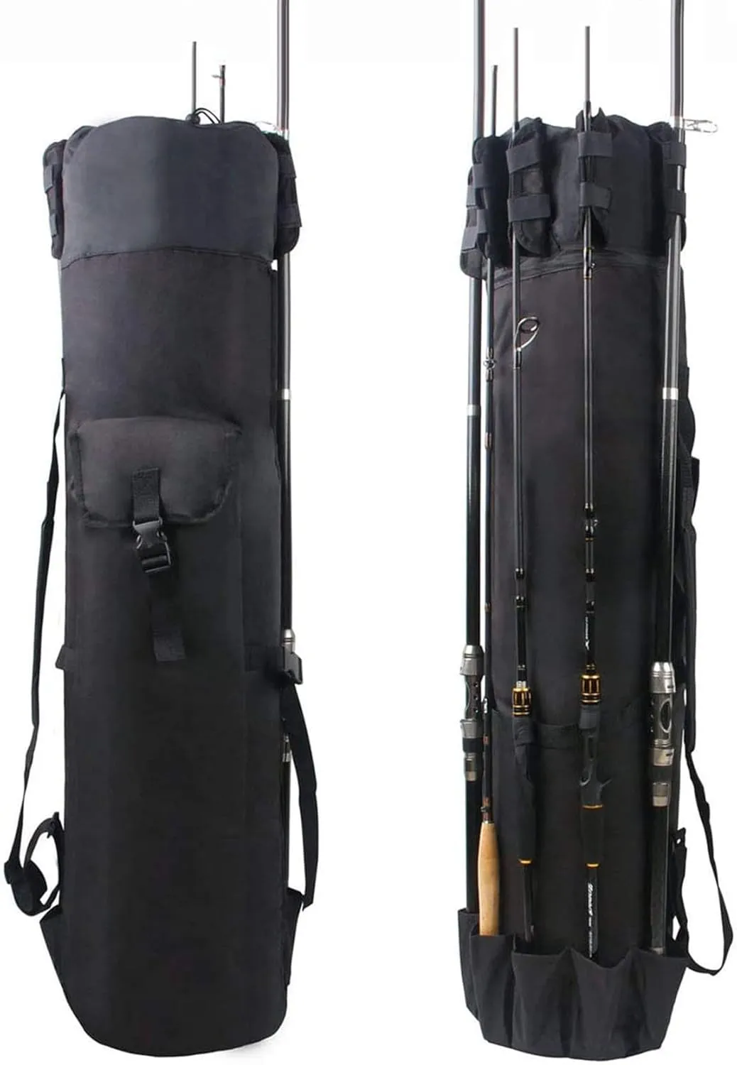 JSHANMEI Fishing Rod Carrier Pole Bag Rod Case Large Storage Reel Bag Travel Carrier Organizer Holds 5 Reels Waterproof Fishing Gear Equipment Tackle Gifts for Men (Black)