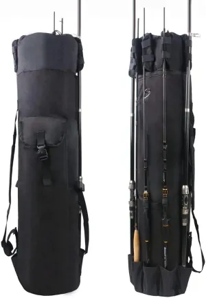 JSHANMEI Fishing Rod Carrier Pole Bag Rod Case Large Storage Reel Bag Travel Carrier Organizer Holds 5 Reels Waterproof Fishing Gear Equipment Tackle Gifts for Men (Black)
