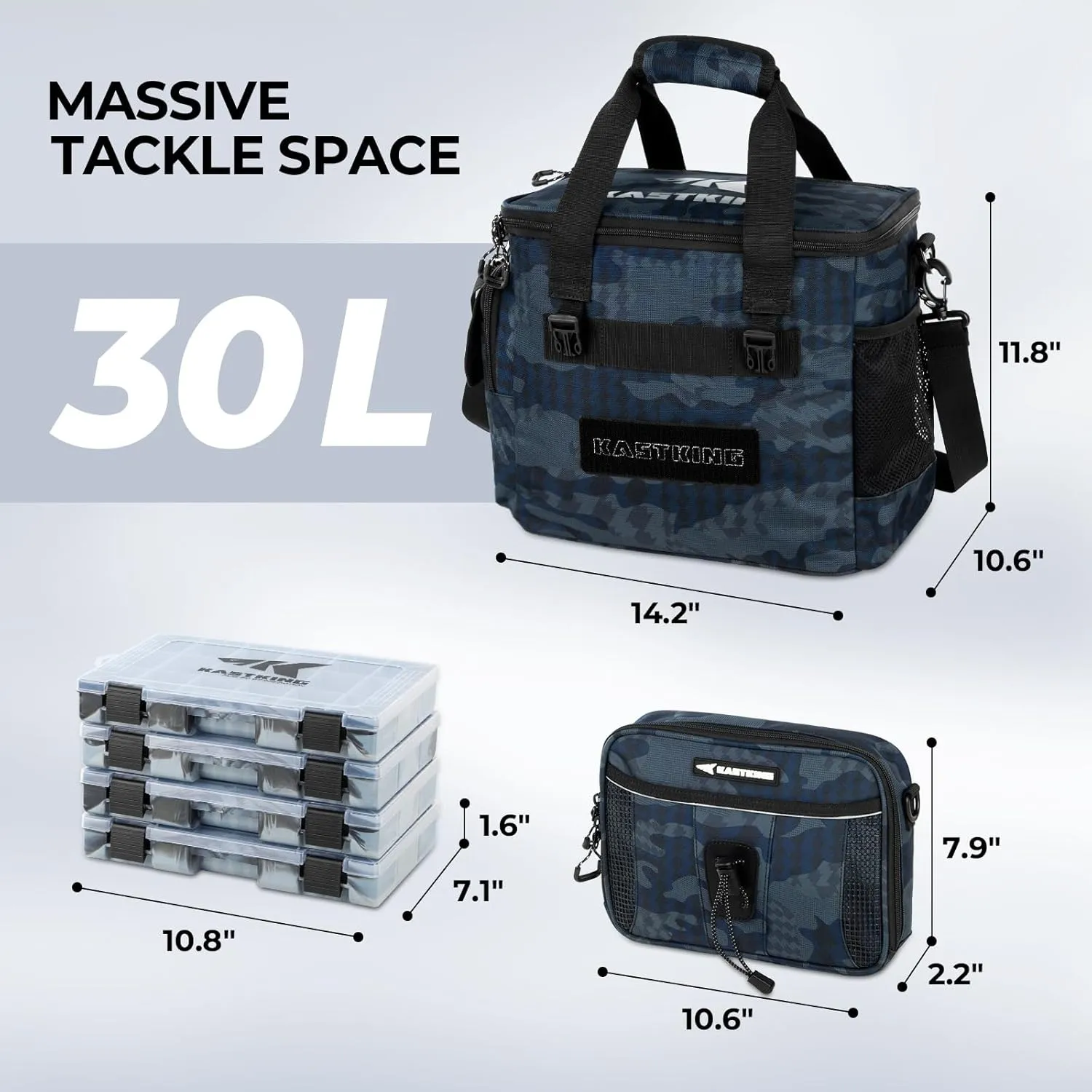 KastKing BaitSpace Fishing Tackle Bag With 4 Tackle Boxes & Removable Bait Binder, Water-Resistant Tackle Storage, Durable Fishing Gear, Adjustable Shoulder Strap