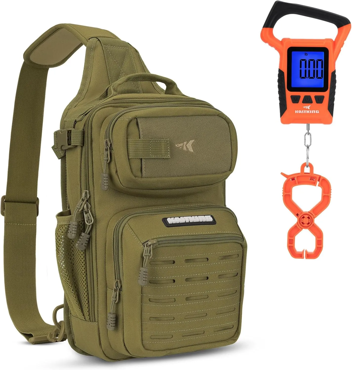 KastKing BlowBak Tactical Fishing Sling Tackle Storage Bag-Khaki,Standard & WideView Floating Waterproof Fishing Digital Scale