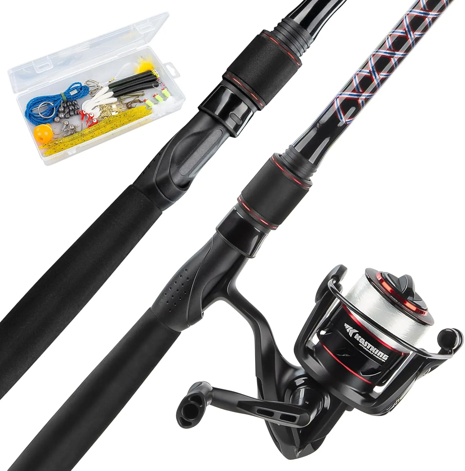 KastKing Brutus Spinning & SpinCast Combo, Fishing Rod and Reel Combo, Custom Tackle Kit, Pre-Spooled Line, Brute Tuff Blank, Stainless Steel Guide, EVA Handles, Custom Graphite Reel Seat