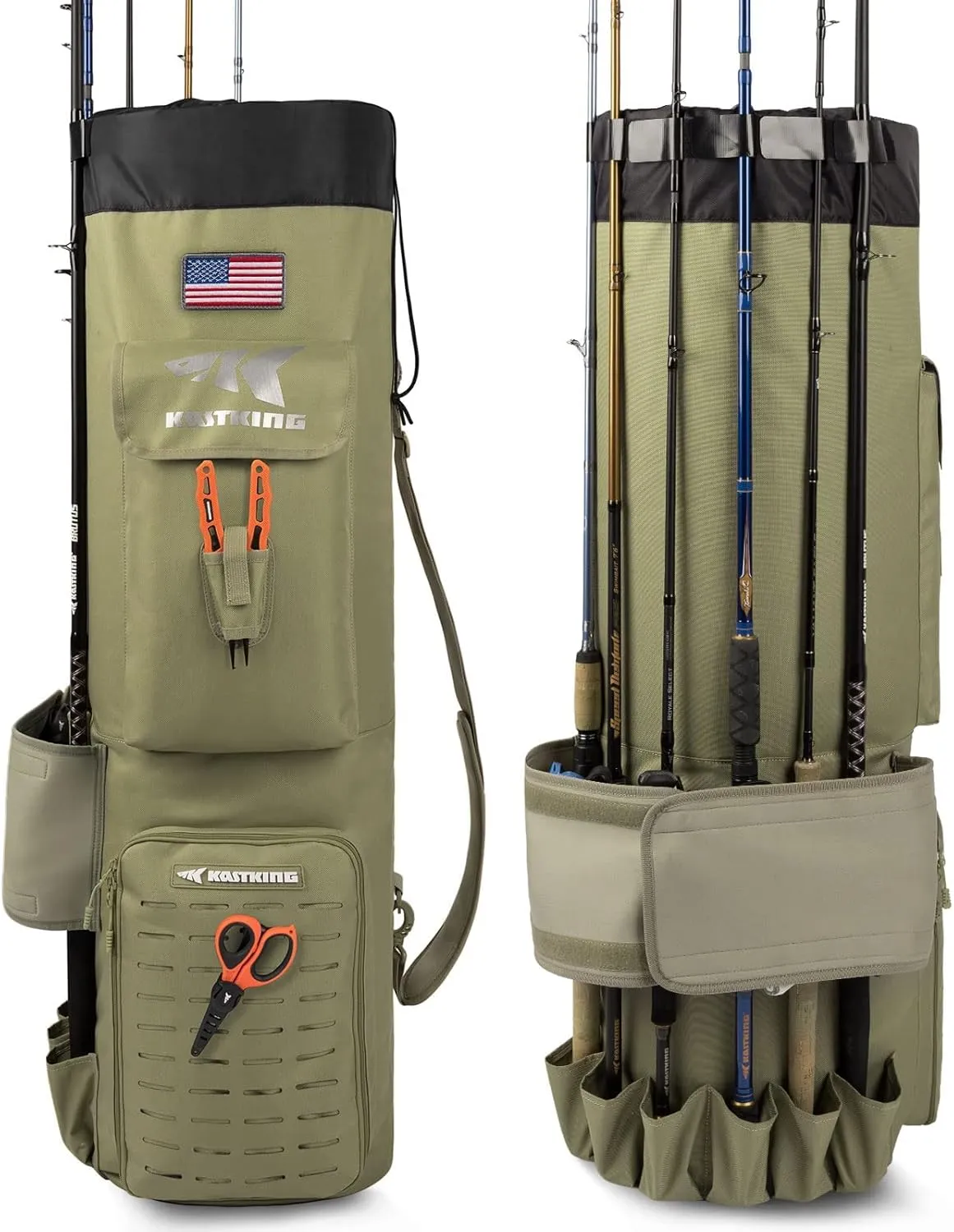 KastKing Karryall Fishing Rod Bag, 81L Large Storage Water-Resistant Case, Holds 6 Rods & Reels, Foldable, Accommodates Gear and Equipment, Gifts for Men, Khaki