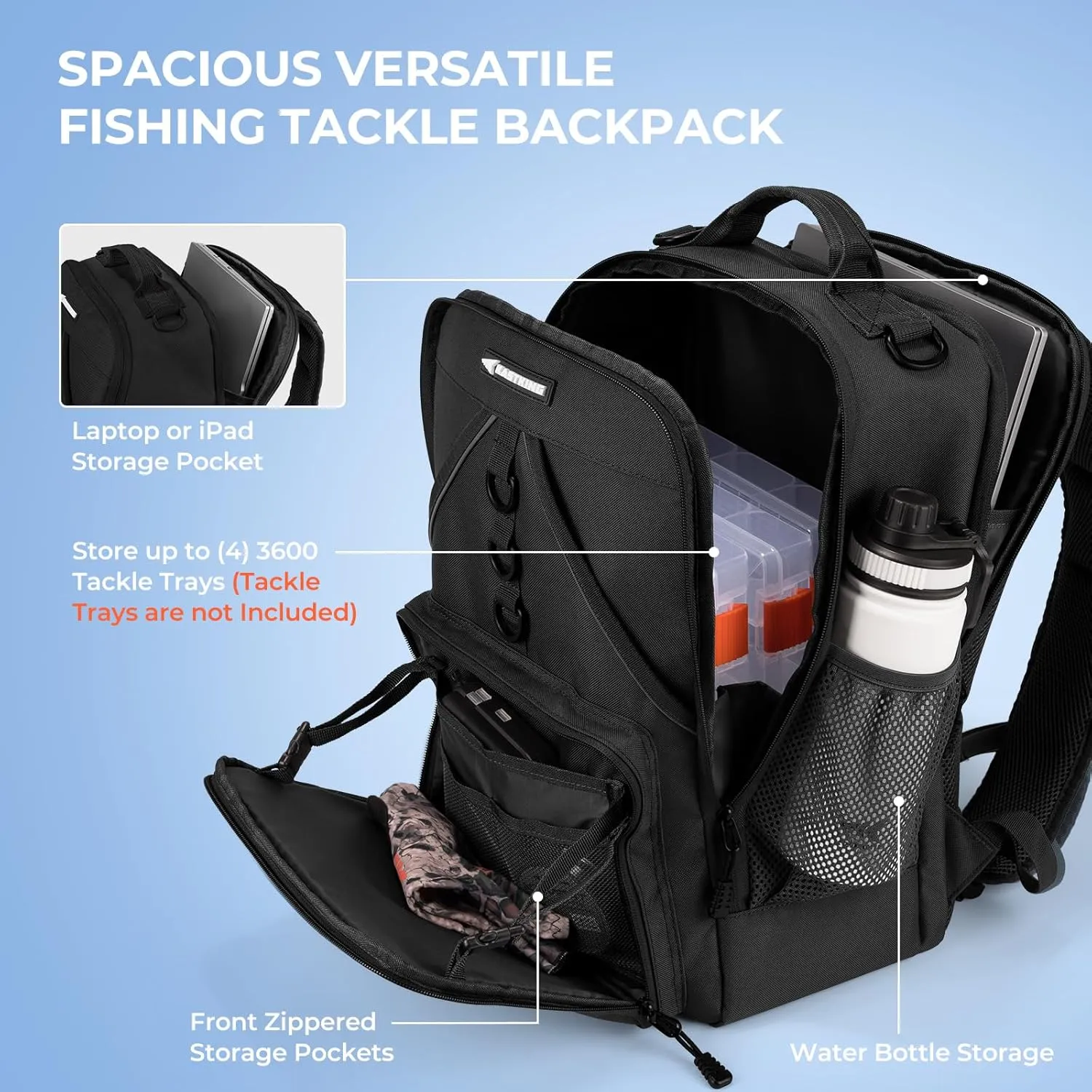 KastKing Karryall Medium Fishing Tackle Daily Backpack, Large Storage Water-resistant Fishing Bag Store Gear and Equipment
