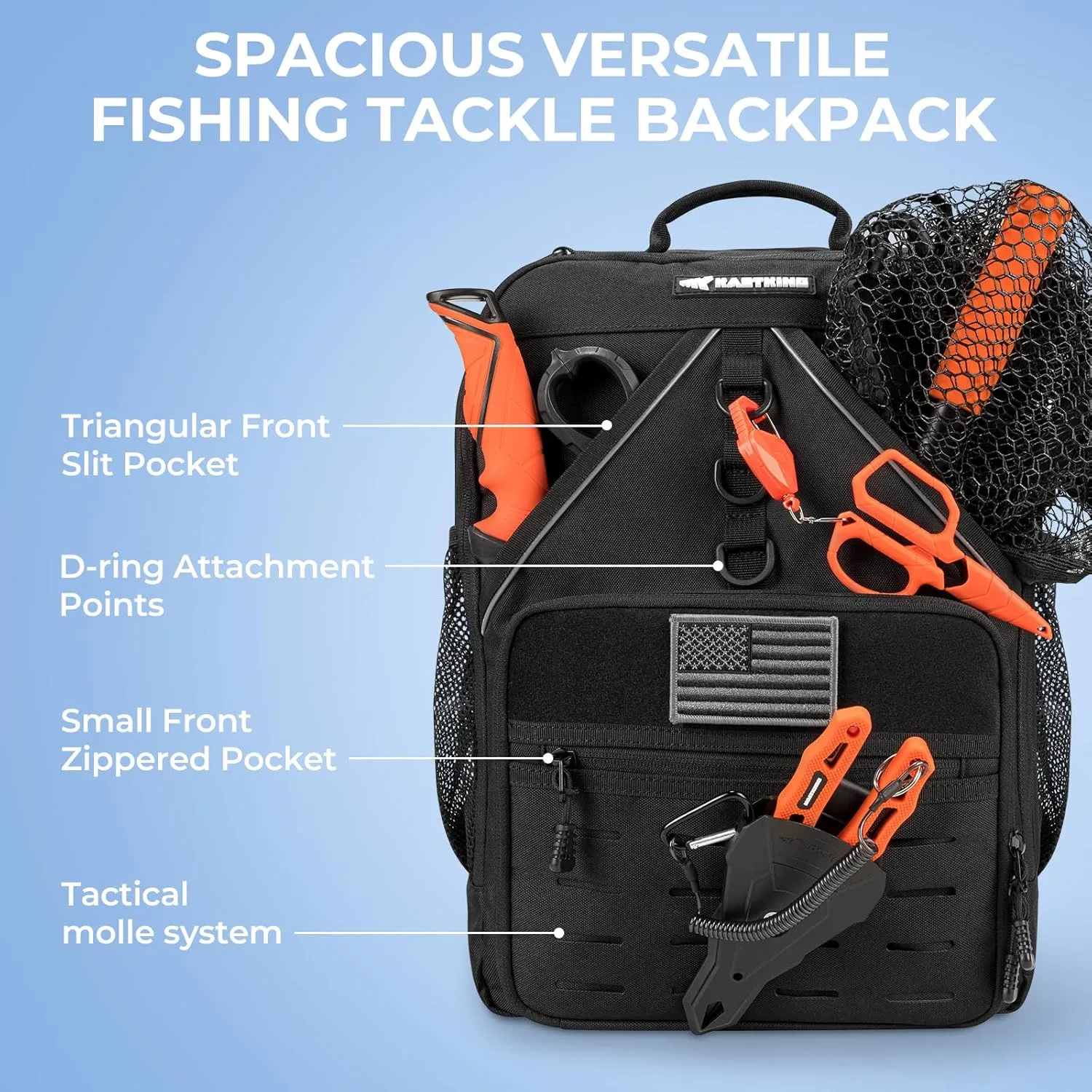 KastKing Karryall Medium Fishing Tackle Daily Backpack, Large Storage Water-resistant Fishing Bag Store Gear and Equipment
