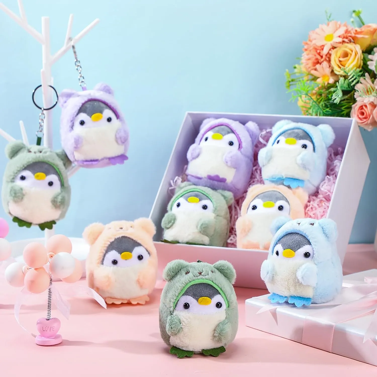 Kasyat 12 Pieces Mini Plush Penguin Stuffed Toys Animal, Cute Small Baby Penguin Stuffed Doll Keyholder Bag Pendant Birthday Party Favor Present for Mother's Day Boys Girls Gifts(Fresh Style)