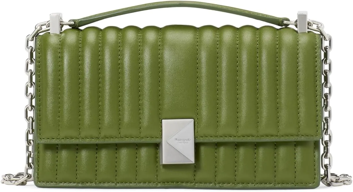 kate spade new york Deco Quilted Leather Mini Flap Chain Crossbody, Jungle Vine
