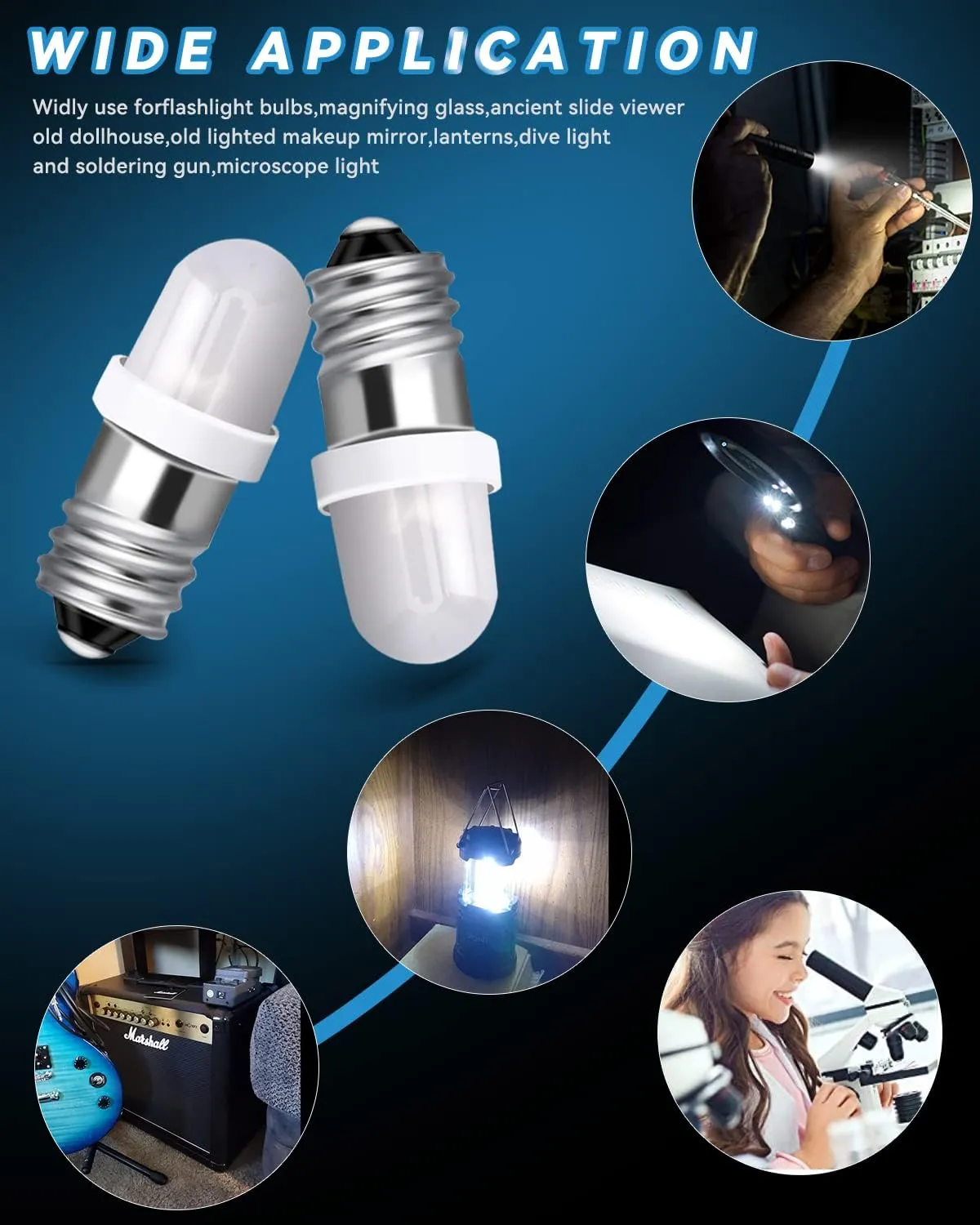Keiurot E10 Led Bulb Flashlight Bulbs E10 Mini Led Bulb 3V 3.8V 4.5V DC/AC for Physical Electrical Experiment,Magnifying Glass,Slide Viewers,Microscope lamp White,10Pack