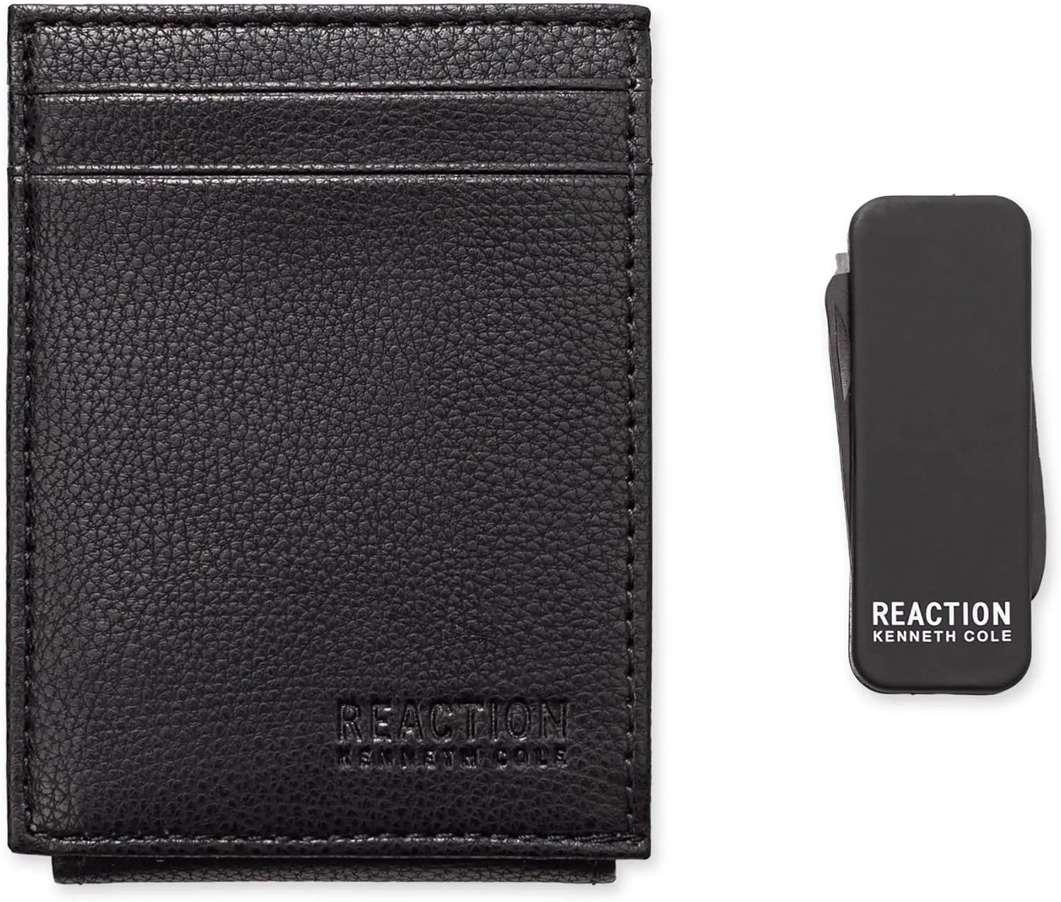 Kenneth Cole REACTION Men's Slim Magnetic Front Pocket Wallet with Dual Money Clip Tool Set, Black, One size