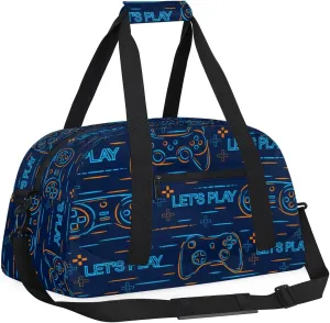 Kids Overnighter Duffel Bags for Boys Girls, Carry-On Size Sports Gym Bag for School Practice or Overnight Travel Weekender Sleepover Workout Tote Bag, Blue Game Controller