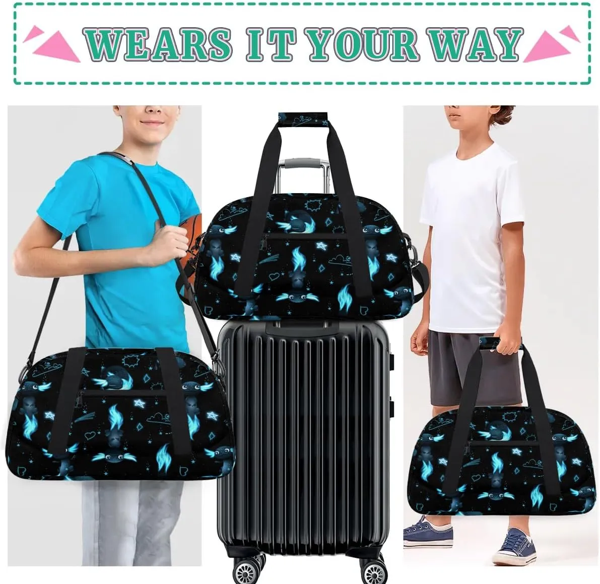 Kids Overnighter Duffel Bags for Boys Girls, Carry-On Size Sports Gym Bag for School Practice or Overnight Travel Weekender Sleepover Workout Tote Bag, Cute Axolotl