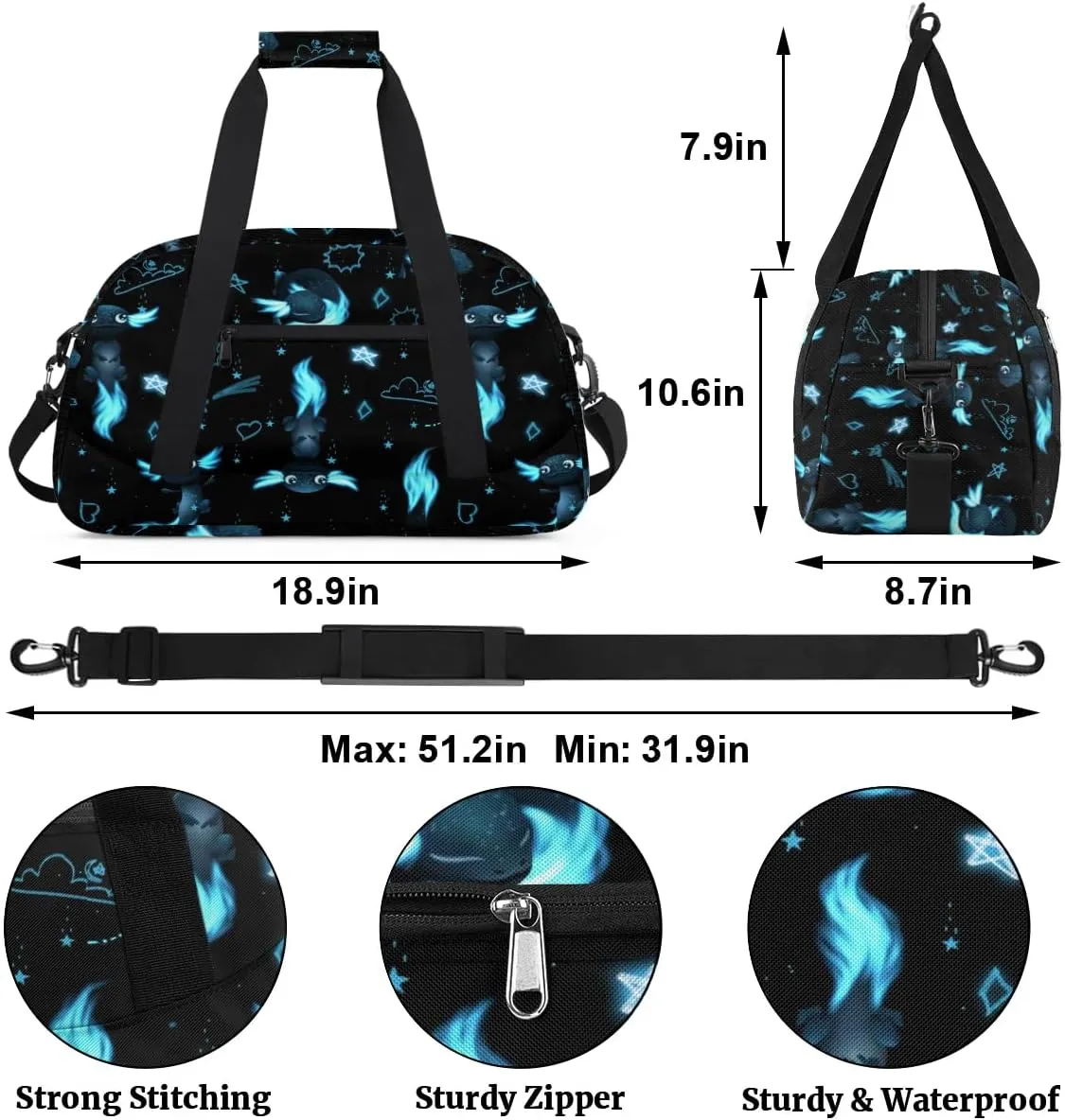 Kids Overnighter Duffel Bags for Boys Girls, Carry-On Size Sports Gym Bag for School Practice or Overnight Travel Weekender Sleepover Workout Tote Bag, Cute Axolotl