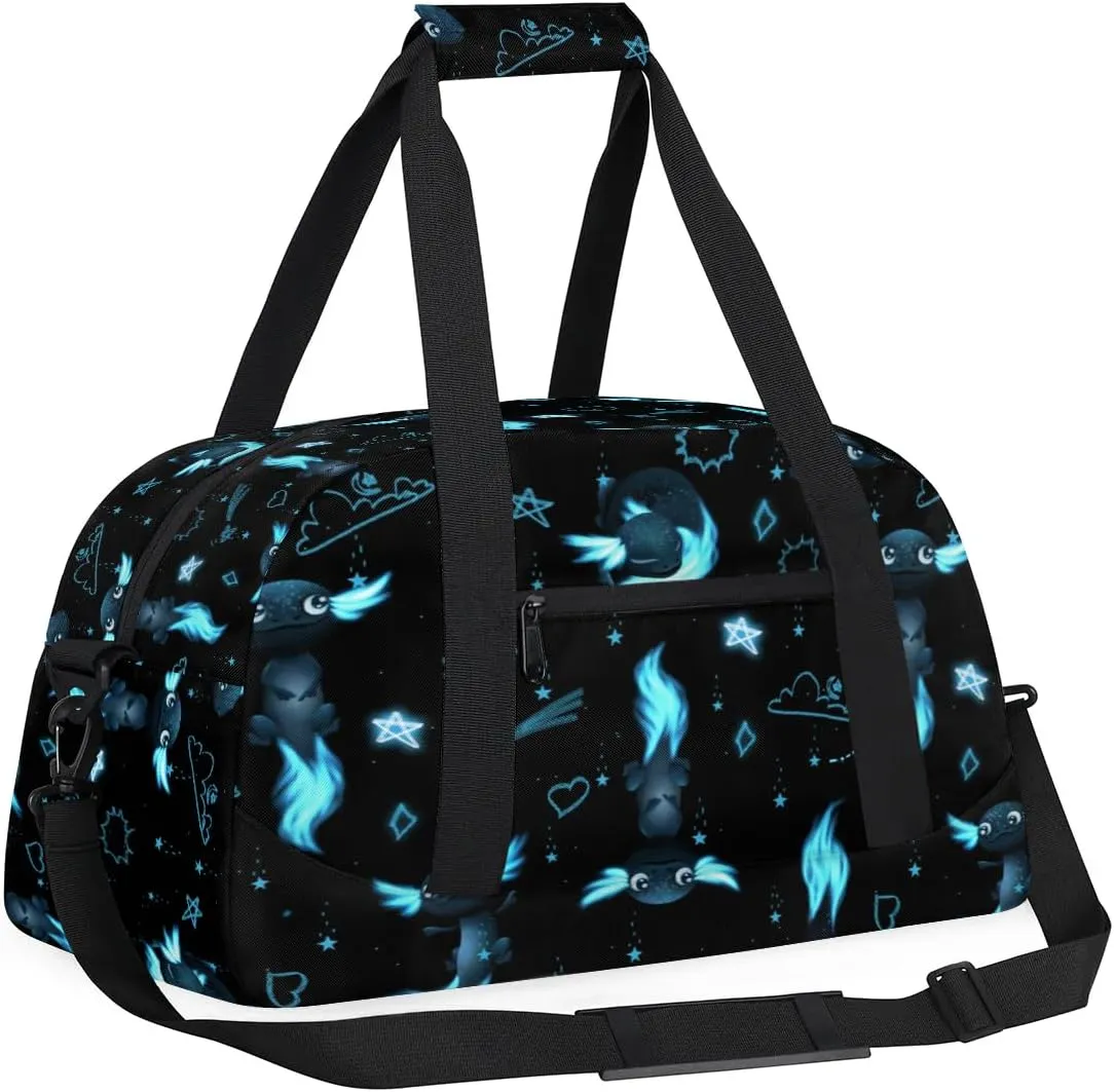 Kids Overnighter Duffel Bags for Boys Girls, Carry-On Size Sports Gym Bag for School Practice or Overnight Travel Weekender Sleepover Workout Tote Bag, Cute Axolotl