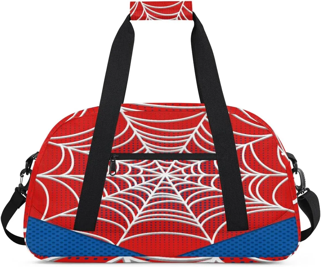 Kids Overnighter Duffel Bags for Boys Girls, Carry-On Size Sports Gym Bag for School Practice or Overnight Travel Weekender Sleepover Workout Tote Bag (Red Spider Web)