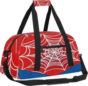 Kids Overnighter Duffel Bags for Boys Girls, Carry-On Size Sports Gym Bag for School Practice or Overnight Travel Weekender Sleepover Workout Tote Bag (Red Spider Web)