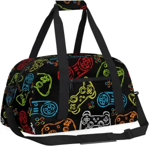 Kids Overnighter Duffel Bags for Boys Girls, Game Joysticks Carry-On Size Sports Gym Bag for School Practice or Overnight Travel Weekender Sleepover Workout Tote Bag