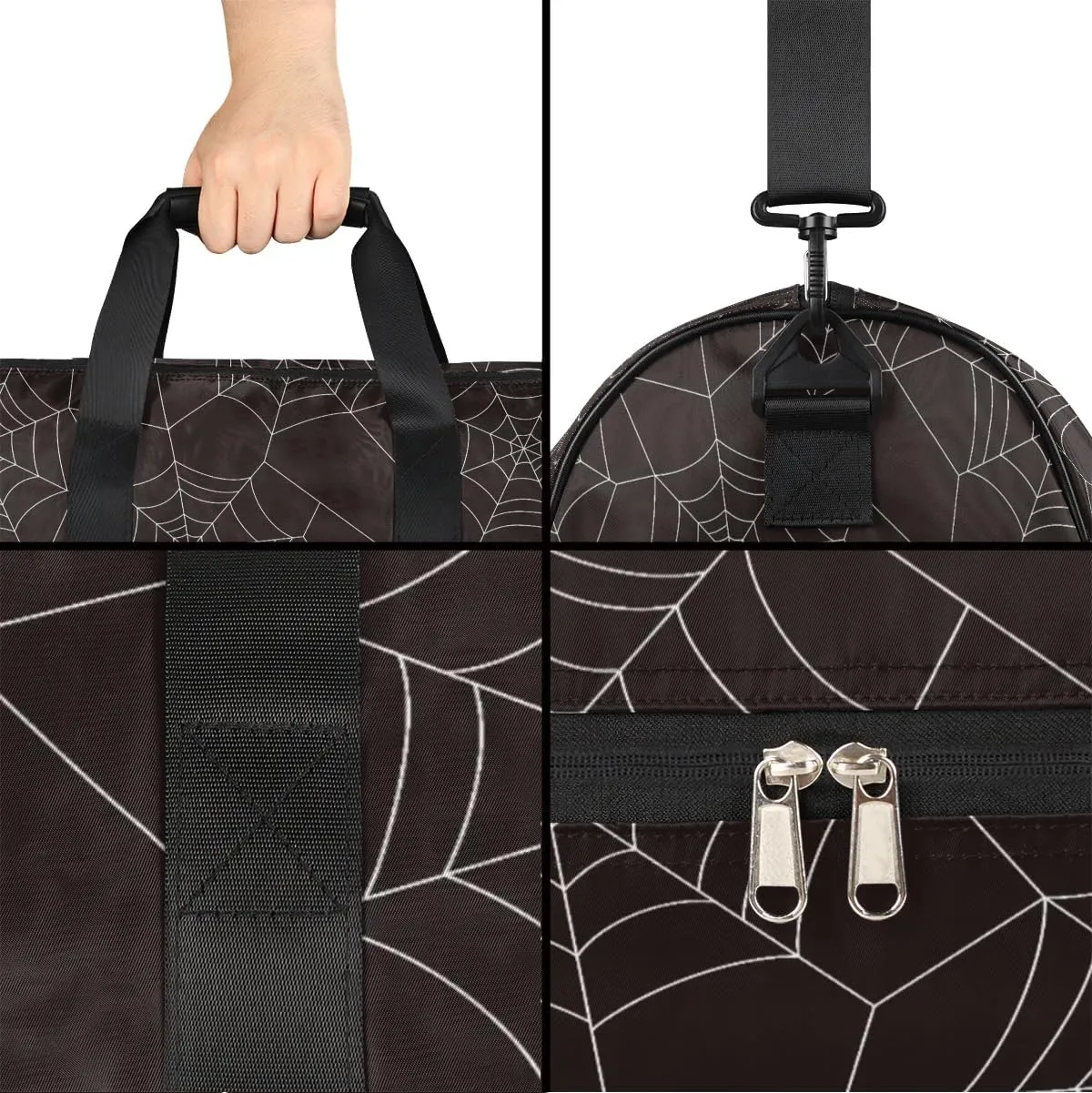 Kids Overnighter Duffel Bags for Boys Girls, Spider Web Black Carry-On Size Sports Gym Bag with Shoe Compartments for School Practice or Overnight Travel Weekender Sleepover Tote Bag