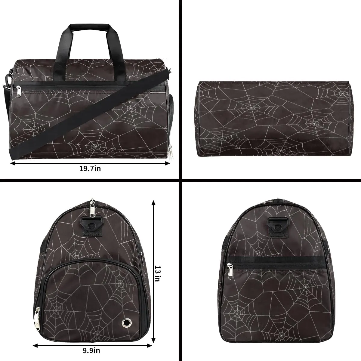 Kids Overnighter Duffel Bags for Boys Girls, Spider Web Black Carry-On Size Sports Gym Bag with Shoe Compartments for School Practice or Overnight Travel Weekender Sleepover Tote Bag