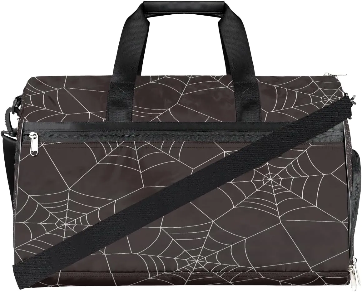 Kids Overnighter Duffel Bags for Boys Girls, Spider Web Black Carry-On Size Sports Gym Bag with Shoe Compartments for School Practice or Overnight Travel Weekender Sleepover Tote Bag