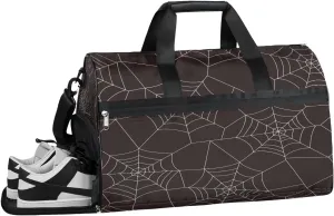 Kids Overnighter Duffel Bags for Boys Girls, Spider Web Black Carry-On Size Sports Gym Bag with Shoe Compartments for School Practice or Overnight Travel Weekender Sleepover Tote Bag