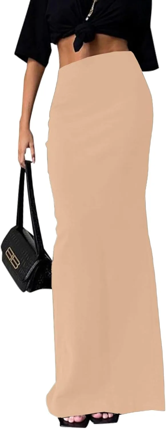 KIFOVEN Women's High Waist Elastic Flare Sexy Bodycon Basic Slim Maxi Skirt