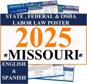 KIKIGO 2025 Missouri State and Federal Labor Laws Poster - OSHA Workplace Compliant 24" x 36" - All in One Required Posting -(English & Spanish Combo)