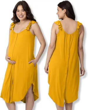 Kindred Bravely Ruffle Strap Labor and Delivery Gown | 3 In 1 Labor, Delivery, Nursing Gown for Hospital