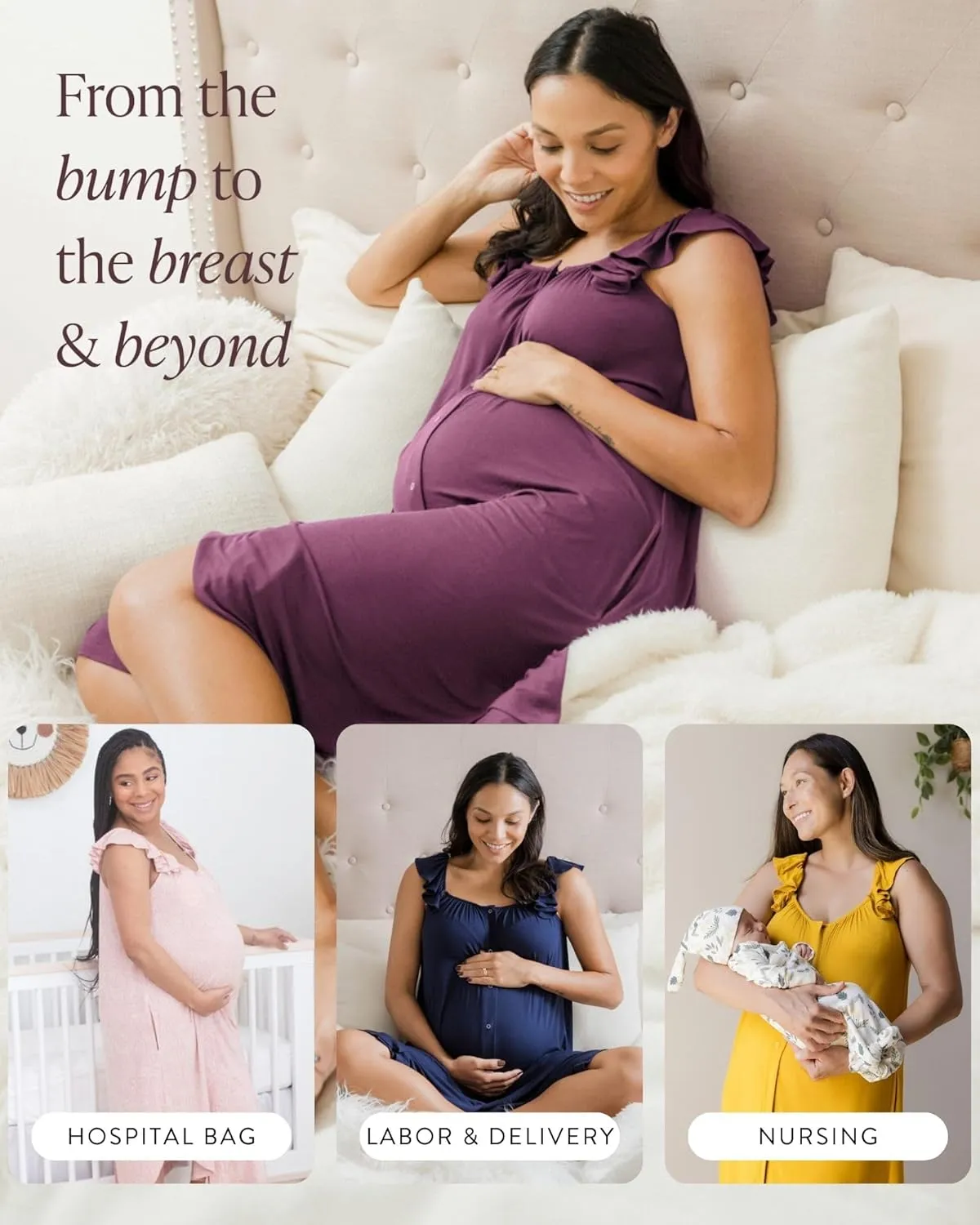 Kindred Bravely Ruffle Strap Labor and Delivery Gown | 3 In 1 Labor, Delivery, Nursing Gown for Hospital