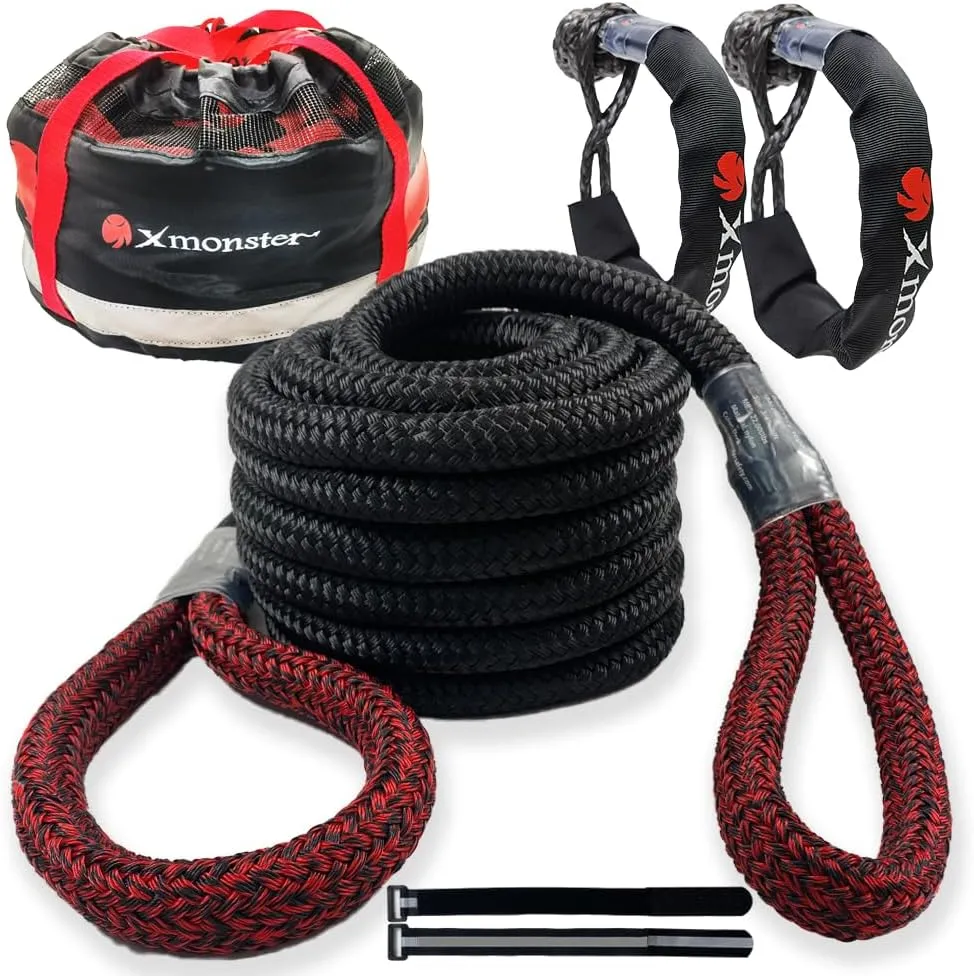 Kinetic Recovery Tow Rope Snatch Rope Strap3/4 x 20' (MBS 22,000 lbs) and 2 Soft Shackles (35,000bs), Free Durable Handbag Offroad Recovery Kits