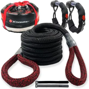 Kinetic Recovery Tow Rope Snatch Rope Strap3/4 x 20' (MBS 22,000 lbs) and 2 Soft Shackles (35,000bs), Free Durable Handbag Offroad Recovery Kits