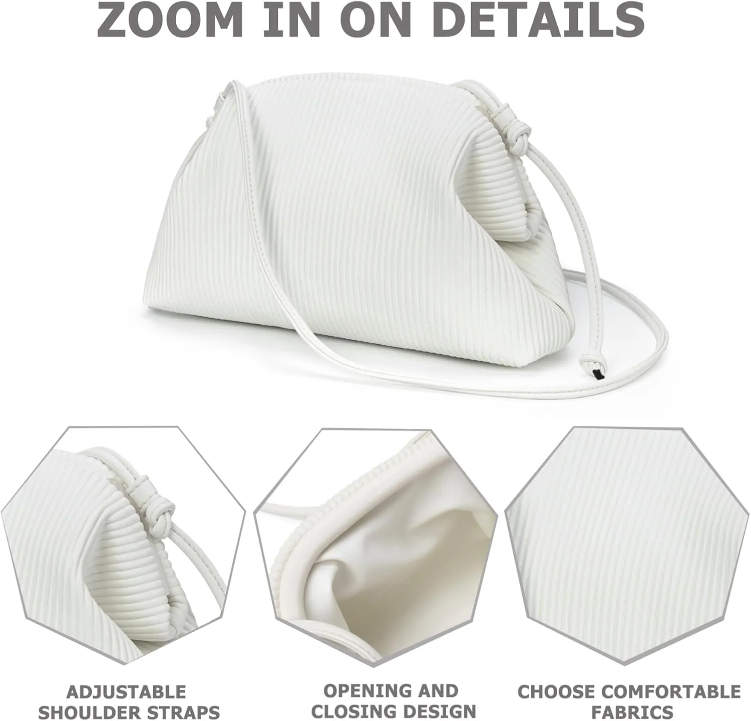 KingTo Clutch Purses for Women, Soft Cloud Bag Fashion Dumpling with Ruched Pouch Handbag for Crossbody Shoulder