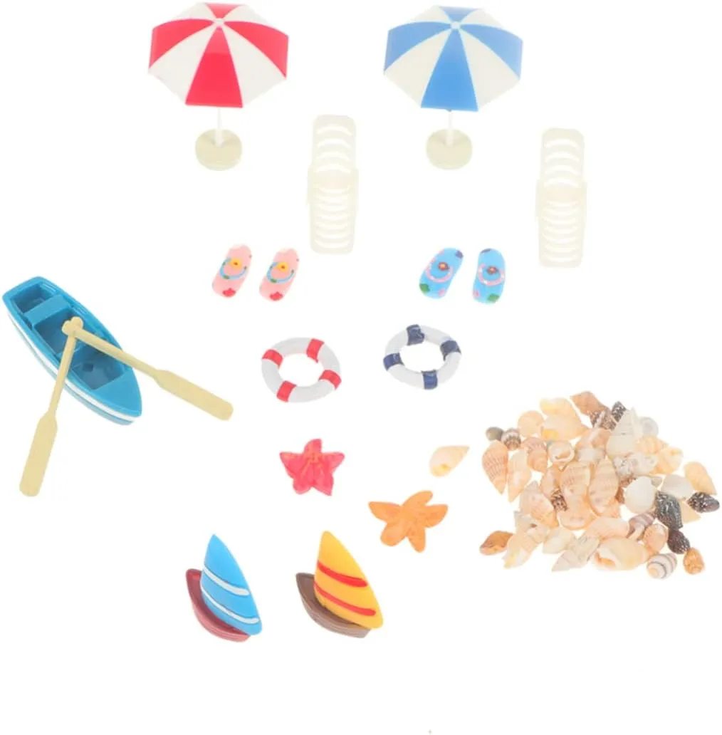 Kisangel 1 Set 13pcs Mini Beach Ornaments Resin Adornments Including Umbrella Slippers for Mini House Sandbox for Imagination and Collectible Crafts