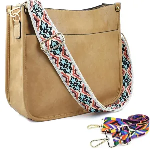 KlaOYer 2 Adjustable Strap Bag,Crossbody Bags Women,Guitar Strap Purse,Vegan Handbags Soft Shoulder Bag For Women