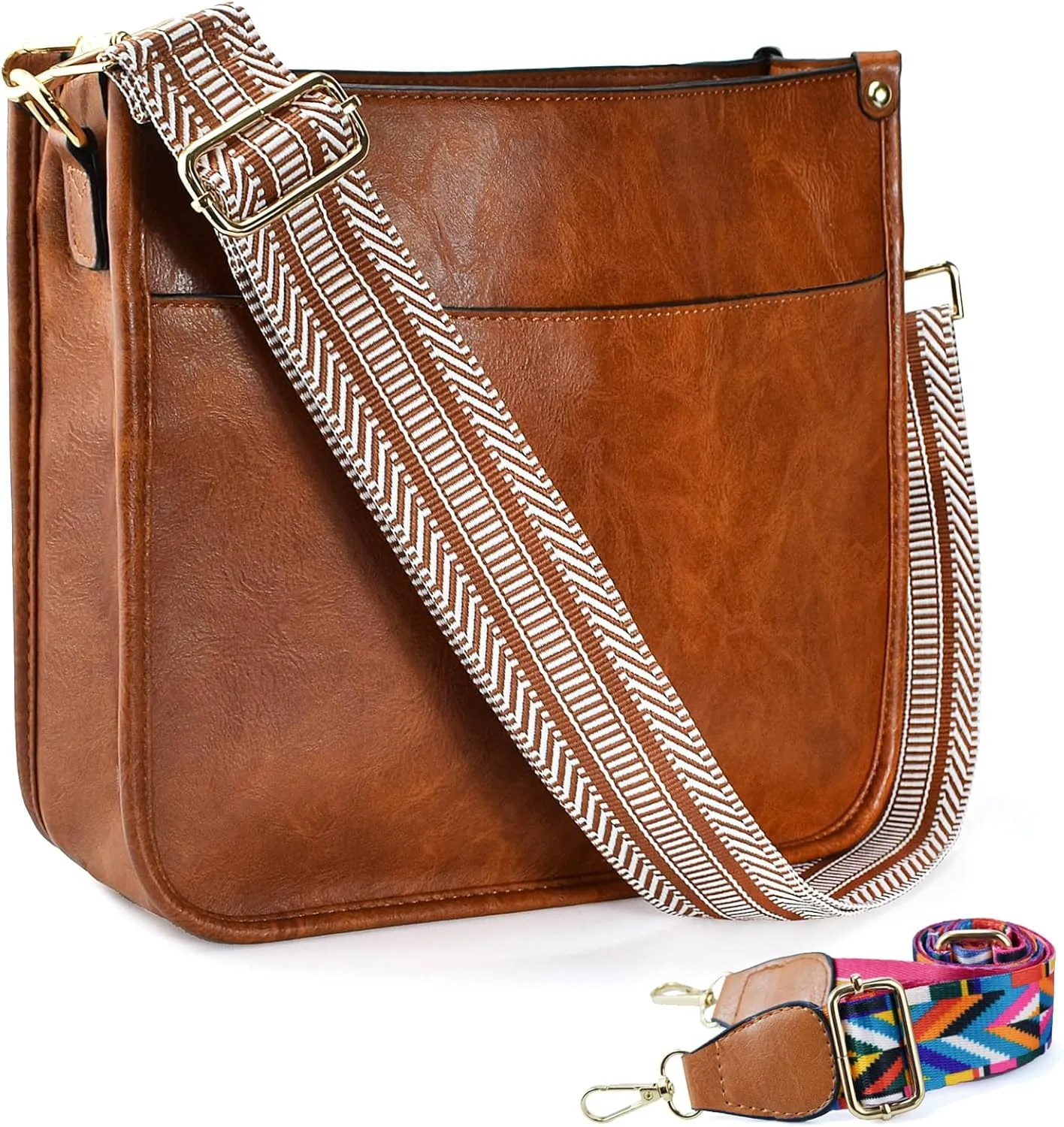 KlaOYer 2 Adjustable Strap Bag,Crossbody Bags Women,Guitar Strap Purse,Vegan Handbags Soft Shoulder Bag For Women