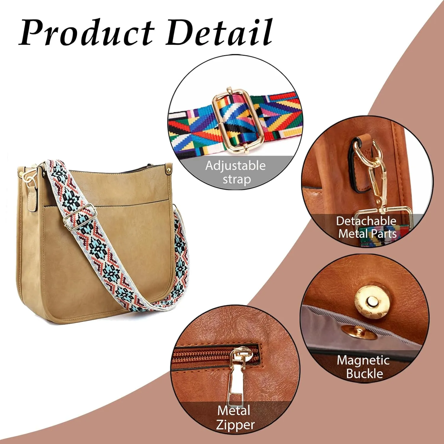 KlaOYer 2 Adjustable Strap Bag,Crossbody Bags Women,Guitar Strap Purse,Vegan Handbags Soft Shoulder Bag For Women