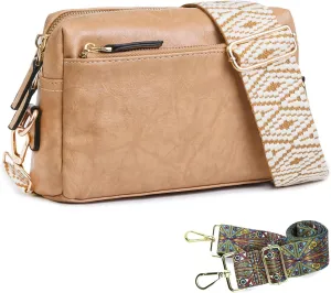 KlaOYer 2 Adjustable Strap Bag,Crossbody Bags Women,Guitar Strap Purse,Vegan Handbags Soft Shoulder Bag For Women